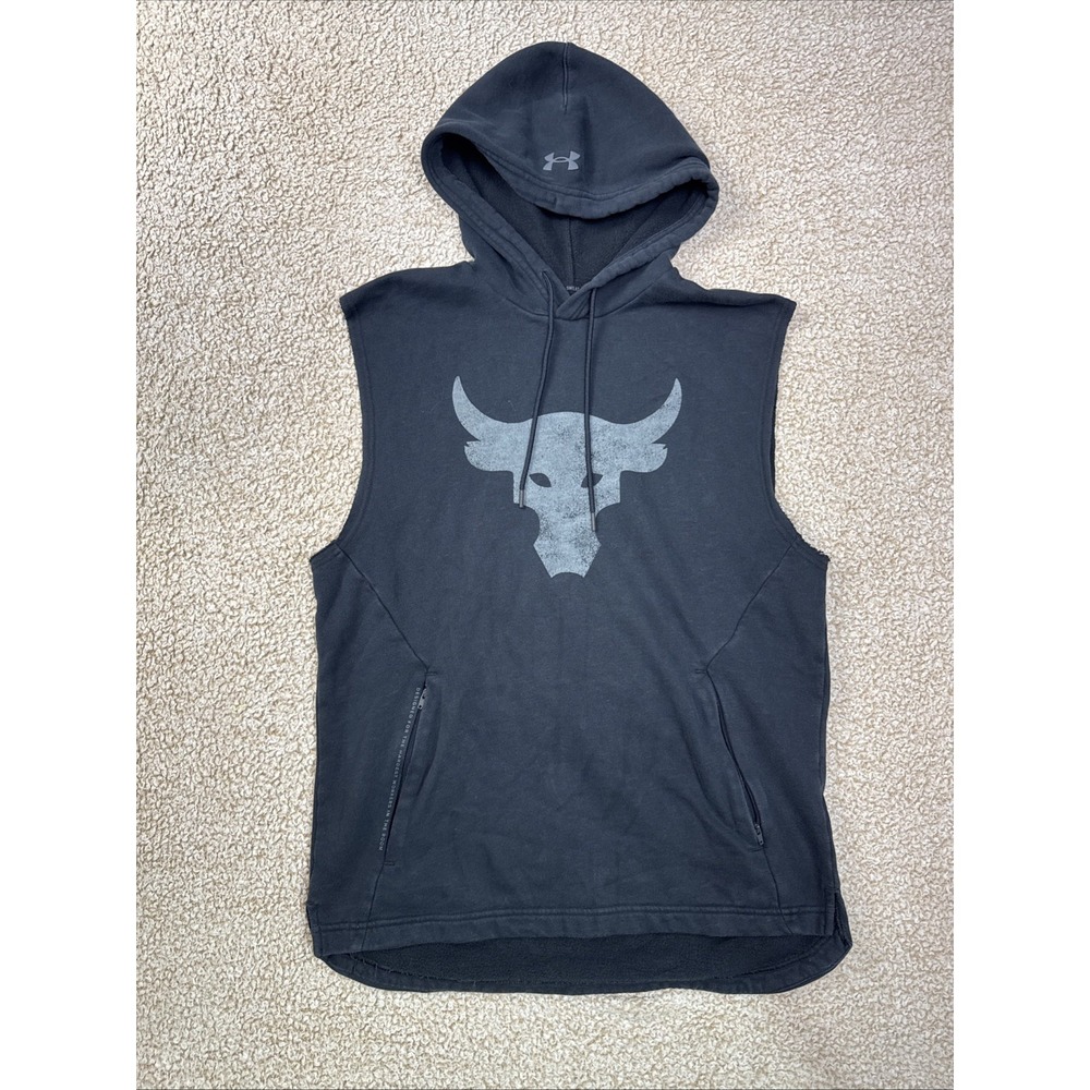 Under Armour Project Rock Sleeveless Hoodie Black Men's M Workout Loose Big Logo